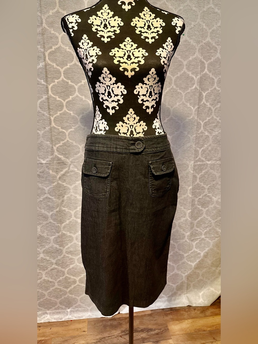 Y2K Larry Levine Charcoal/Faded Black Denim Utility Pencil skirt